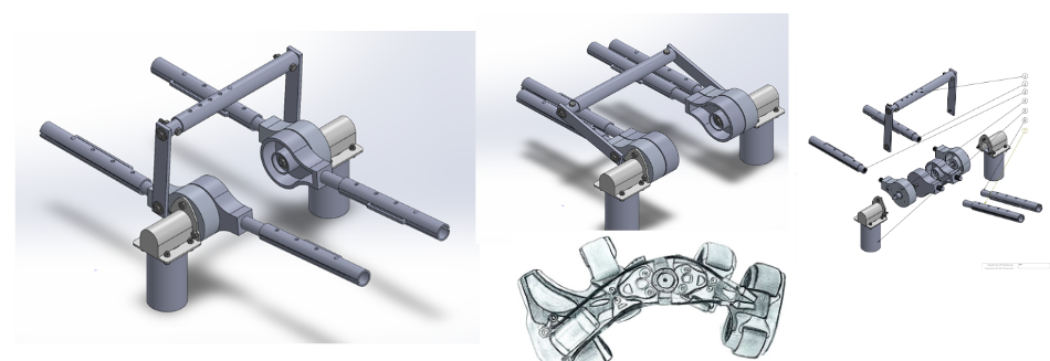 Portable knee CPM rehabilitation device SolidWorks model with NEMA 23 motors and aluminium frame